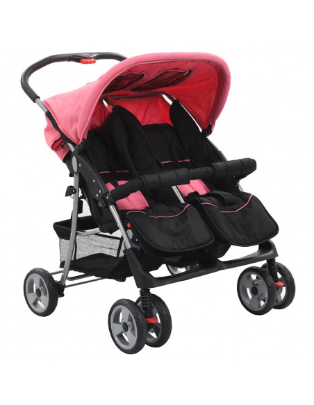Passeggino Gemellare Rosa e Nero in Acciaio