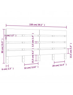 Testiera per Letto Bianco 150x3x80 cm in Legno Massello di Pino