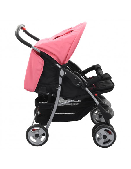 Passeggino Gemellare Rosa e Nero in Acciaio