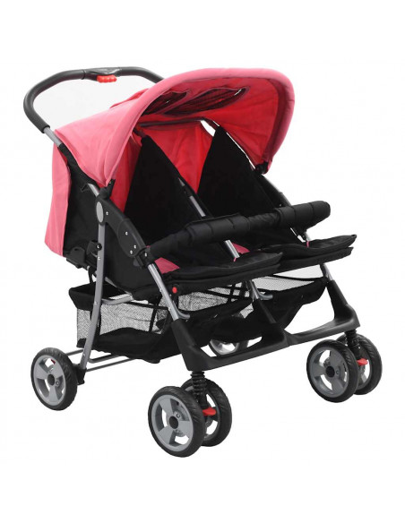 Passeggino Gemellare Rosa e Nero in Acciaio