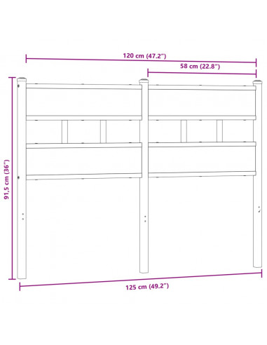 Testiera di Ricambio Rovere Fumo 120 cm in Ferro e Truciolato
