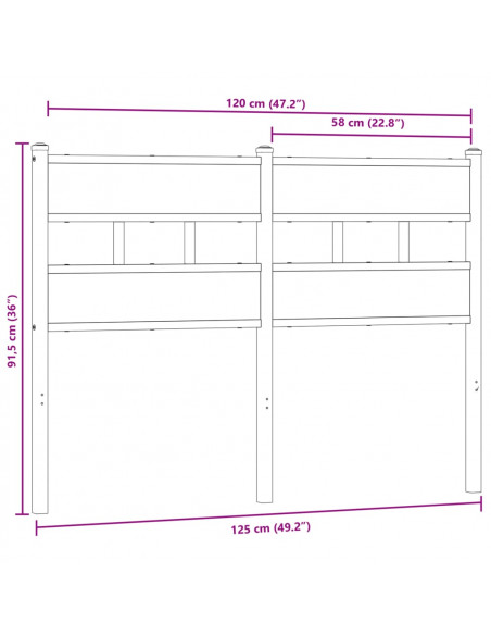 Testiera di Ricambio Rovere Fumo 120 cm in Ferro e Truciolato