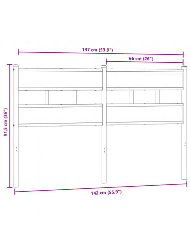 Testiera di Ricambio Rovere Fumo 135 cm in Ferro e Legno Multistrato