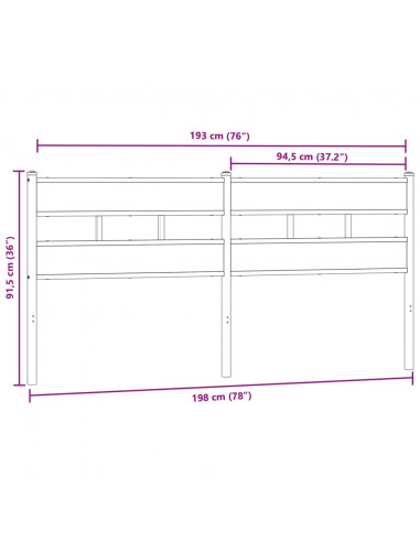 Testiera di Ricambio Rovere Fumo 193 cm in Ferro e Legno Multistrato