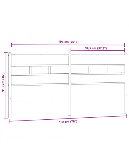 Testiera di Ricambio Rovere Fumo 193 cm in Ferro e Legno Multistrato