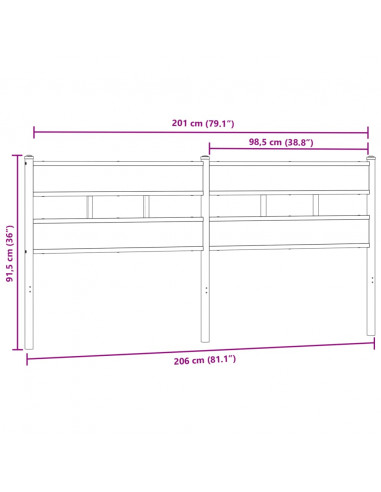 Testiera Rovere Fumo 200 cm in Ferro e Legno Multistrato