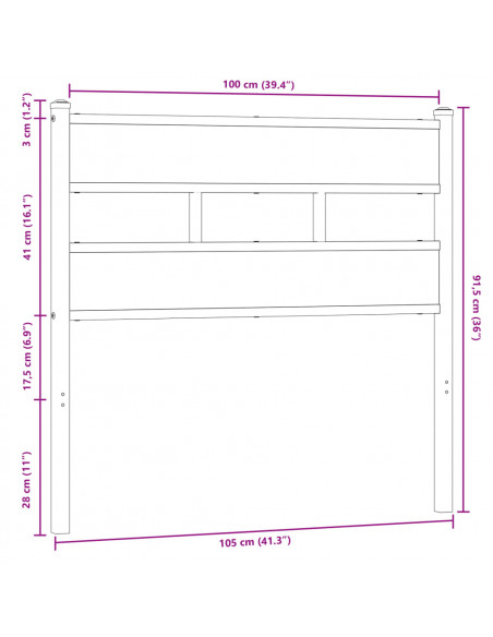 Testiera Rovere Marrone 100 cm in Acciaio e Truciolato