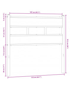 Testiera Rovere Marrone 107 cm in Acciaio e Truciolato