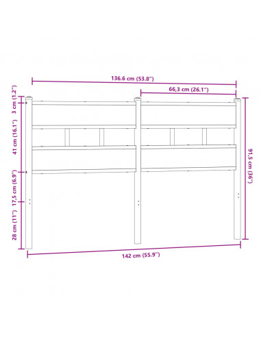 Testiera di Ricambio Rovere Marrone 135 cm in Acciaio e Truciolato