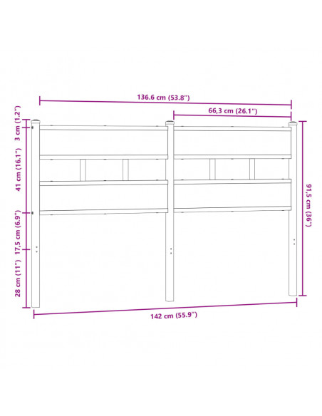 Testiera di Ricambio Rovere Marrone 135 cm in Acciaio e Truciolato