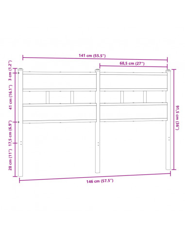 Testiera di Ricambio Rovere Marrone 140 cm in Acciaio e Truciolato