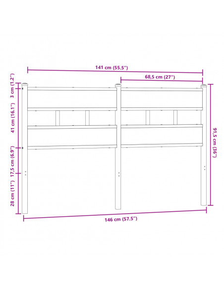 Testiera di Ricambio Rovere Marrone 140 cm in Acciaio e Truciolato