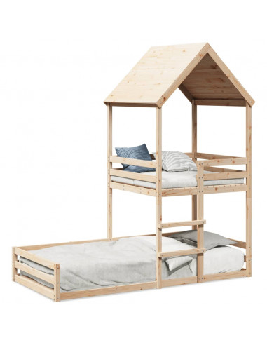 Letto a Castello con Tetto 90x190 cm in Legno Massello di Pino