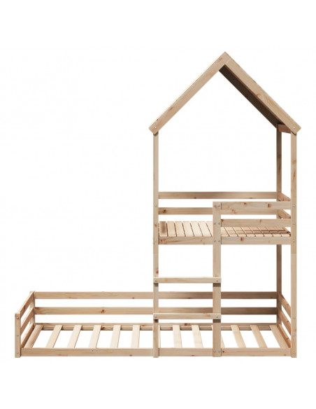 Letto a Castello con Tetto 90x190 cm in Legno Massello di Pino