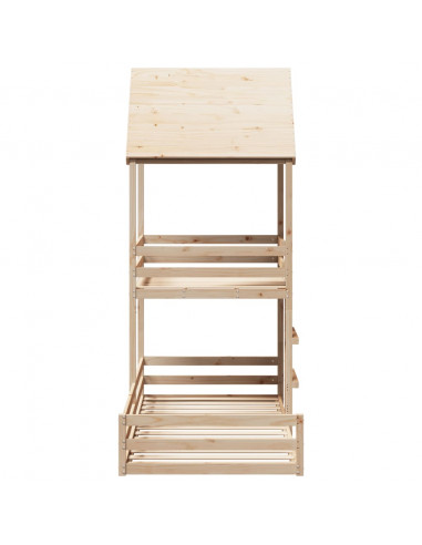 Letto a Castello con Tetto 90x190 cm in Legno Massello di Pino