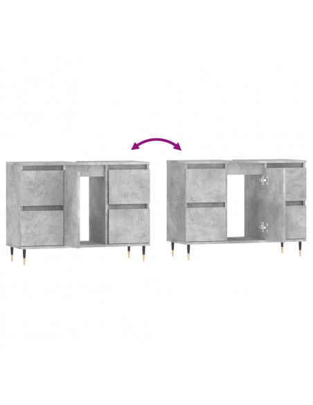 Armadietto da Bagno Grigio Cemento 80x33x60cm Legno Multistrato