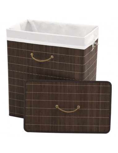 Cesto Portabiancheria in Bambù Rettangolare Marrone Scuro