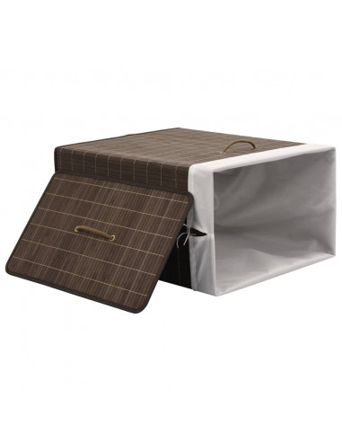 Cesto Portabiancheria in Bambù Rettangolare Marrone Scuro