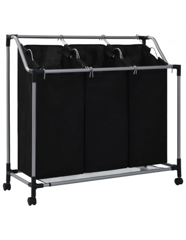 Portabiancheria con 3 Sacchi in Acciaio Nero