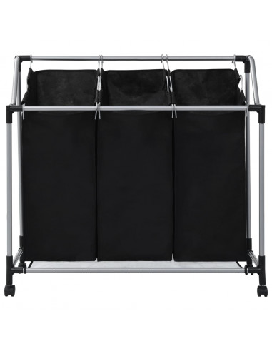 Portabiancheria con 3 Sacchi in Acciaio Nero