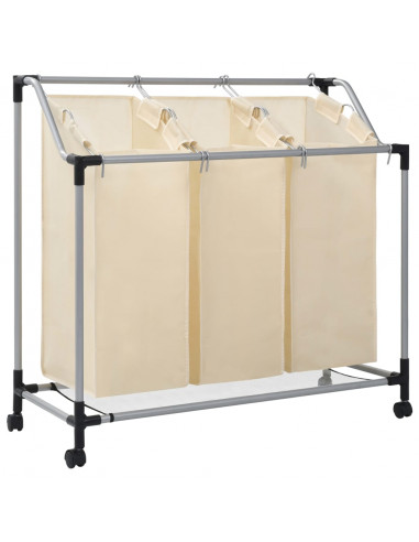 Portabiancheria con 3 Sacchi Crema in Acciaio