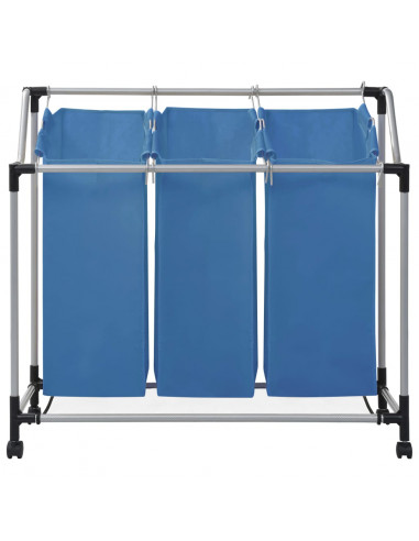 Portabiancheria con 3 Scomparti in Acciaio Blu