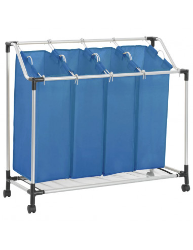 Portabiancheria con 4 Scomparti in Acciaio Blu