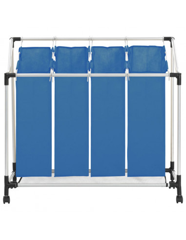 Portabiancheria con 4 Scomparti in Acciaio Blu