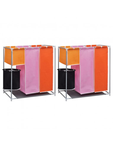 Portabiancheria a 3 Sezioni 2 pz con 1 Cestino Lavaggio