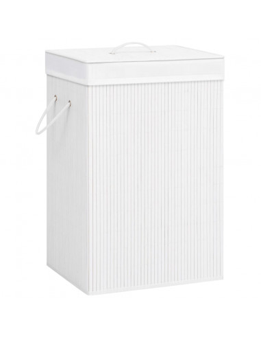 Cesto Portabiancheria in Bambù a 2 Sezioni Bianco 72 L