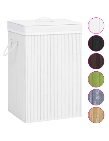 Cesto Portabiancheria in Bambù a 2 Sezioni Bianco 72 L