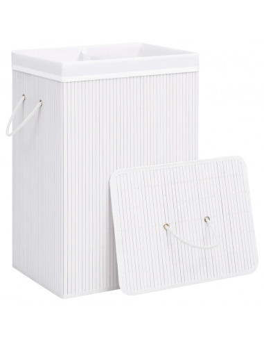 Cesto Portabiancheria in Bambù a 2 Sezioni Bianco 72 L