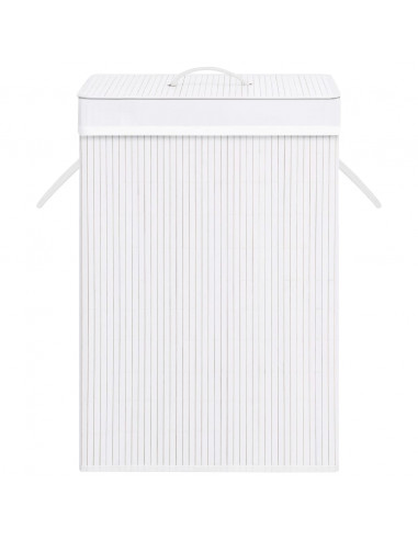 Cesto Portabiancheria in Bambù a 2 Sezioni Bianco 72 L