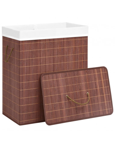 Cesto Portabiancheria in Bambù a 2 Sezioni Marrone 100 L