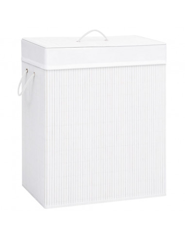 Cesto Portabiancheria in Bambù a Sezione Singola Bianco 83 L