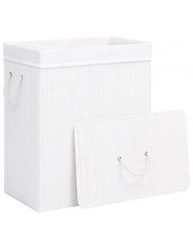 Cesto Portabiancheria in Bambù a Sezione Singola Bianco 83 L