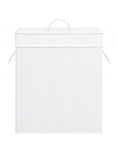 Cesto Portabiancheria in Bambù a Sezione Singola Bianco 83 L