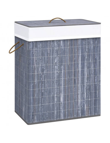 Cesto Portabiancheria in Bambù a Sezione Singola Grigio 83 L