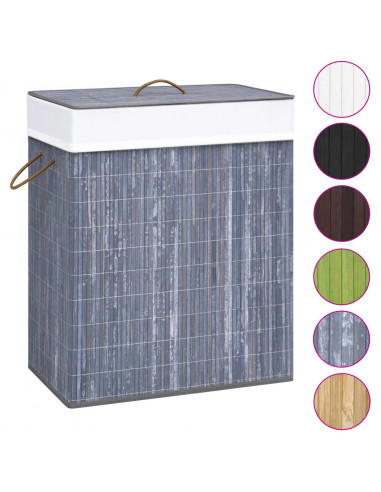 Cesto Portabiancheria in Bambù a Sezione Singola Grigio 83 L