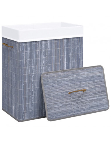 Cesto Portabiancheria in Bambù a Sezione Singola Grigio 83 L