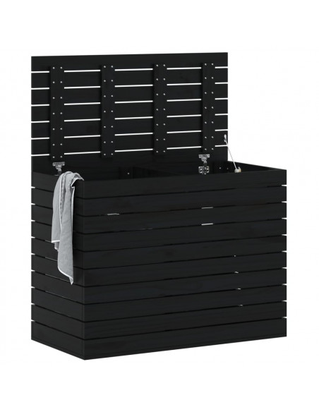 Cesto per Bucato Nero 88,5x44x66 cm Legno Massello Pino