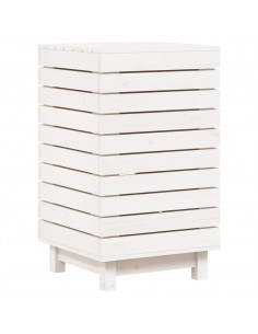 Cesto per Bucato Bianco 44x44x76 cm Legno Massello Pino 2