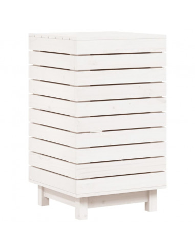 Cesto per Bucato Bianco 44x44x76 cm Legno Massello Pino