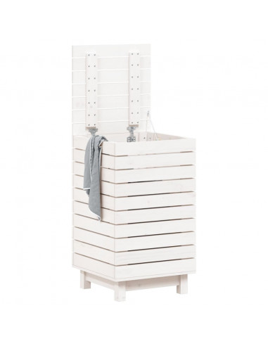 Cesto per Bucato Bianco 44x44x76 cm Legno Massello Pino