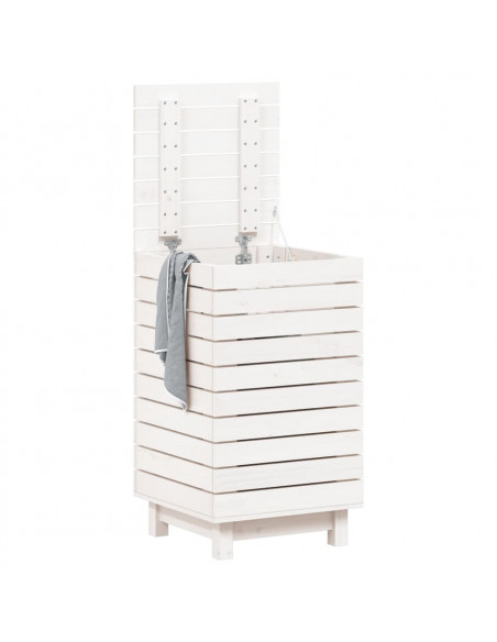Cesto per Bucato Bianco 44x44x76 cm Legno Massello Pino