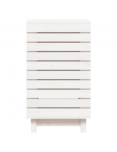 Cesto per Bucato Bianco 44x44x76 cm Legno Massello Pino