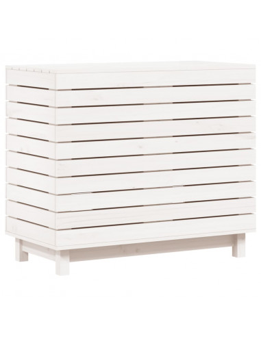 Cesto per Bucato Bianco 88,5x44x76 cm Legno Massello Pino