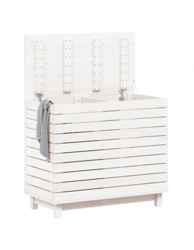 Cesto per Bucato Bianco 88,5x44x76 cm Legno Massello Pino