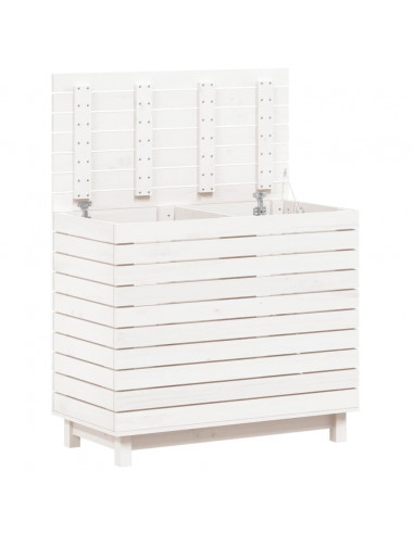 Cesto per Bucato Bianco 88,5x44x76 cm Legno Massello Pino