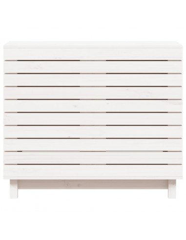 Cesto per Bucato Bianco 88,5x44x76 cm Legno Massello Pino